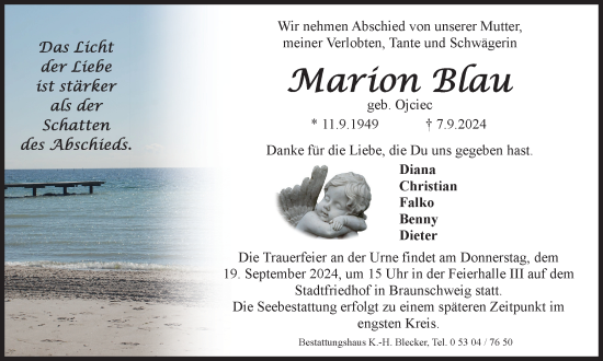 Traueranzeige von Marion Blau von Braunschweiger Zeitung