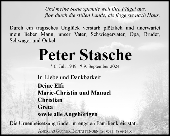 Traueranzeige von Peter Stasche von Braunschweiger Zeitung