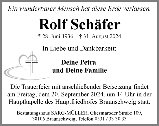 Traueranzeige von Rolf Schäfer von Braunschweiger Zeitung