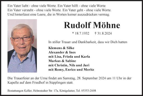 Traueranzeige von Rudolf Möhne von Helmstedter Nachrichten