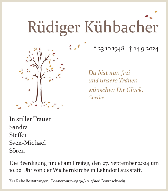 Traueranzeige von Rüdiger Kühbacher von Braunschweiger Zeitung