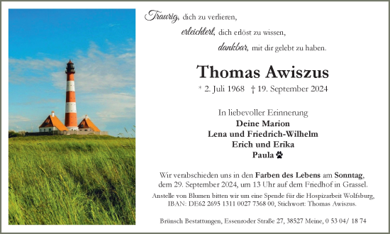 Traueranzeige von Thomas Awiszus von Braunschweiger Zeitung