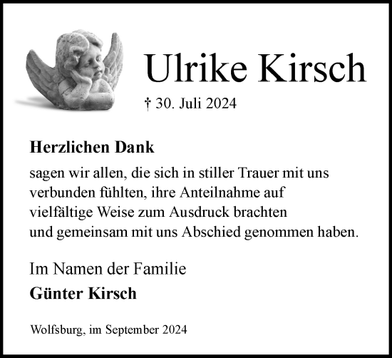 Traueranzeige von Ulrike Kirsch von Wolfsburger Nachrichten