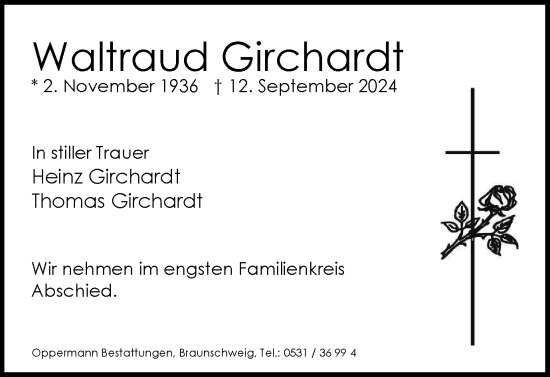 Traueranzeige von Waltraud Girchardt von Braunschweiger Zeitung