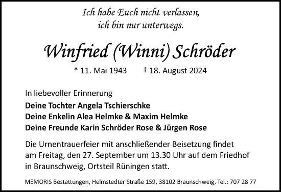 Traueranzeige von Winfried Schröder von Braunschweiger Zeitung