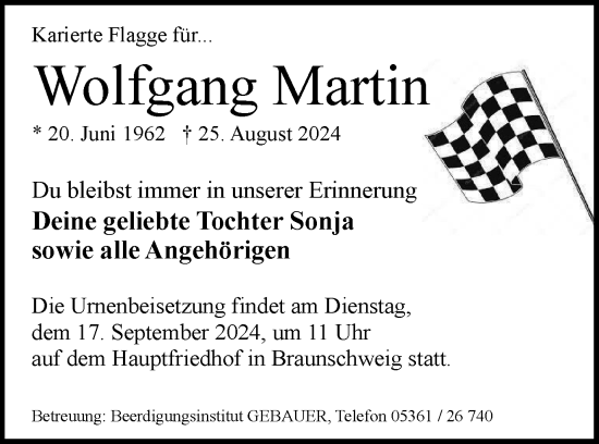 Traueranzeige von Wolfgang Martin von Braunschweiger Zeitung