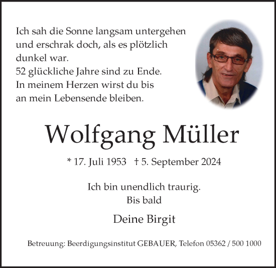 Traueranzeige von Wolfgang Müller von Wolfsburger Nachrichten