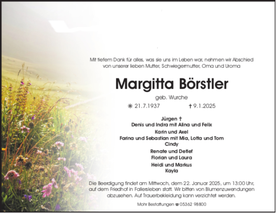 Traueranzeige von Margitta Börstler 