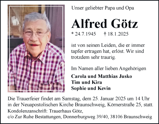 Traueranzeige von Alfred Götz 