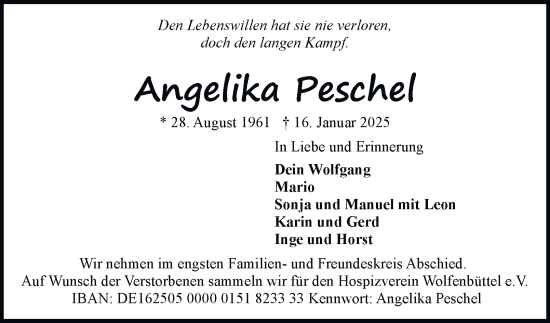 Traueranzeige von Angelika Peschel 