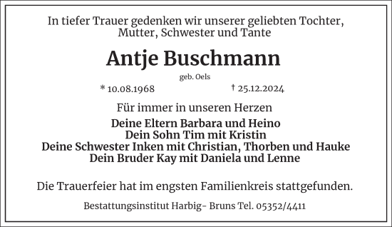 Traueranzeige von Antje Buschmann von Salzgitter-Zeitung