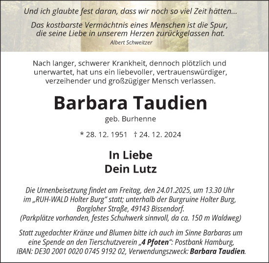 Traueranzeige von Barbara Taudien 