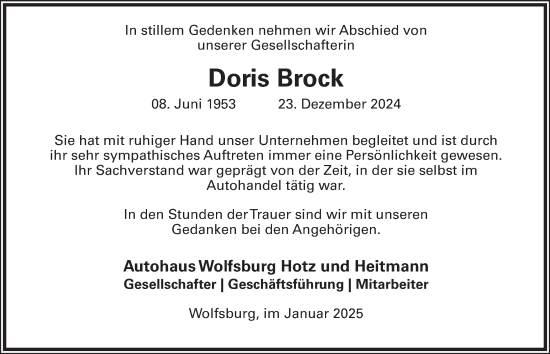 Traueranzeige von Doris Brock 