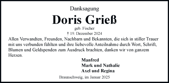 Traueranzeige von Doris Grieß 