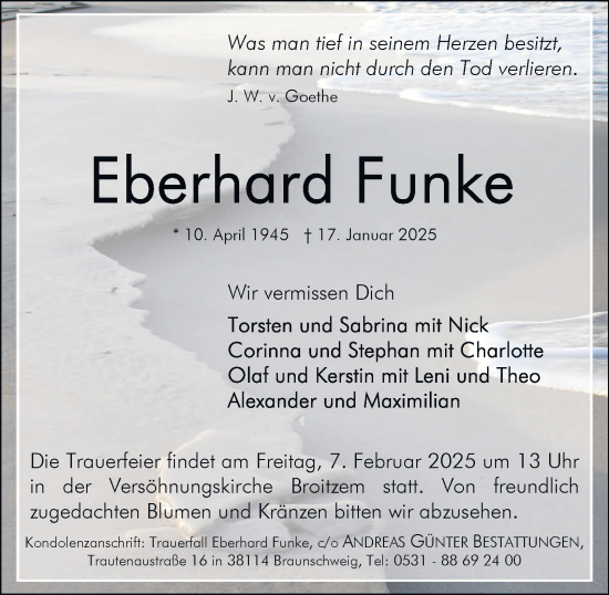 Traueranzeige von Eberhard Funke 