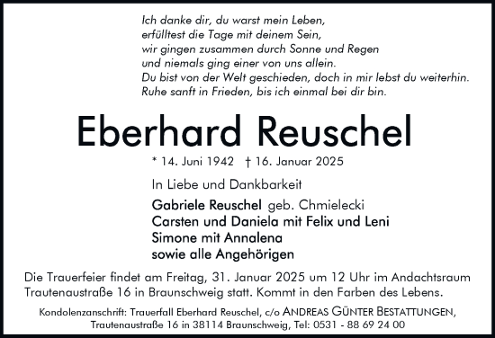 Traueranzeige von Eberhard Reuschel 