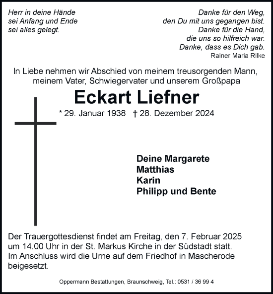 Traueranzeige von Eckart Liefner 