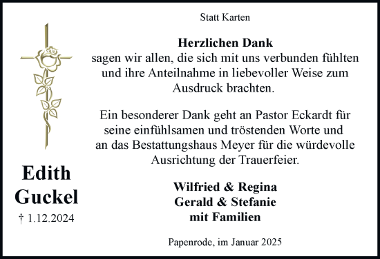 Traueranzeige von Edith Guckel von Helmstedter Nachrichten