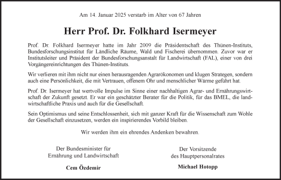 Traueranzeige von Folkhard Isermeyer 