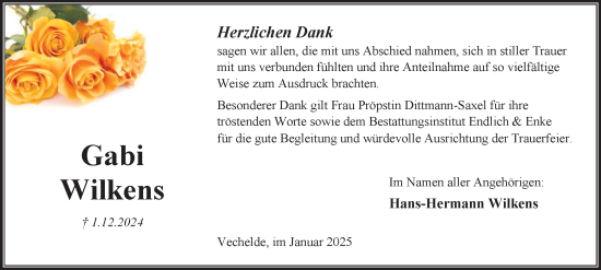 Traueranzeige von Gabi Wilkens von Peiner Nachrichten