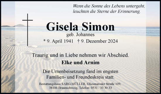 Traueranzeige von Gisela Simon 