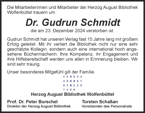 Traueranzeige von Gudrun Schmidt 
