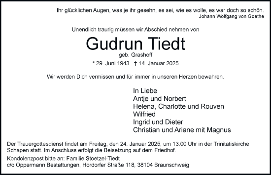 Traueranzeige von Gudrun Tiedt 