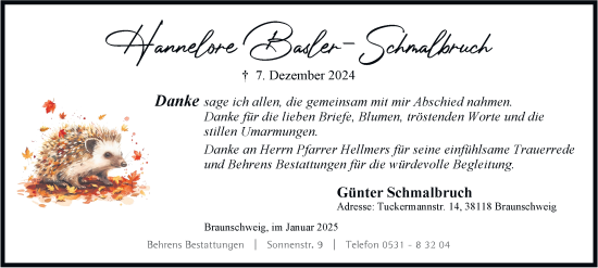 Traueranzeige von Hannelore Basler-Schmalbruch 