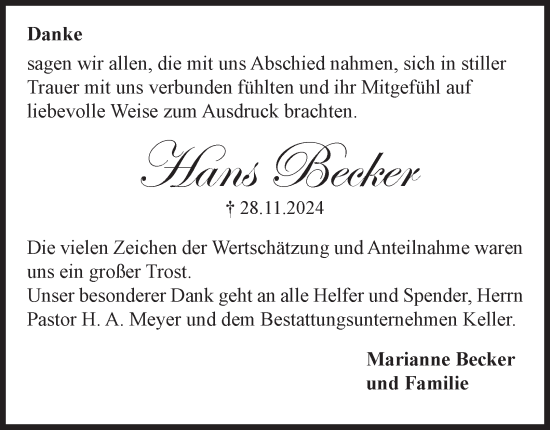 Traueranzeige von Hans Becker 