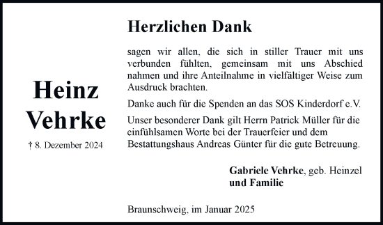 Traueranzeige von Heinz Vehrke 