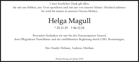 Traueranzeige von Helga Magull 
