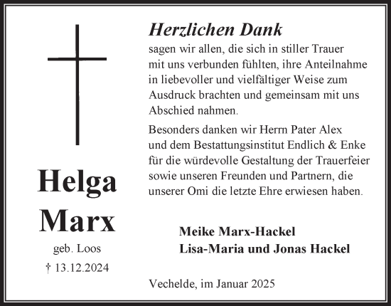 Traueranzeige von Helga Marx 