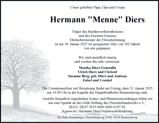 Traueranzeige von Hermann Diers 