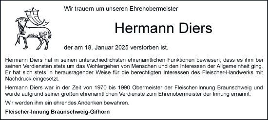 Traueranzeige von Hermann Diers 
