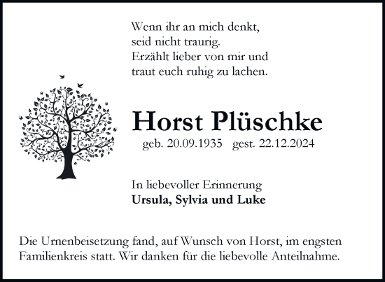 Traueranzeige von Horst Plüschke 