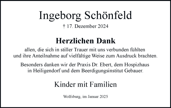 Traueranzeige von Ingeborg Schönfeld 