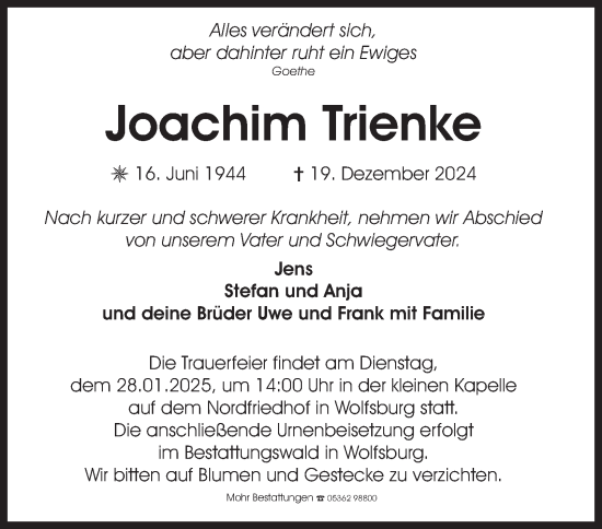 Traueranzeige von Joachim Trienke 