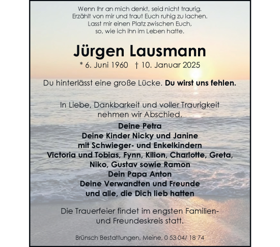 Traueranzeige von Jürgen Lausmann 