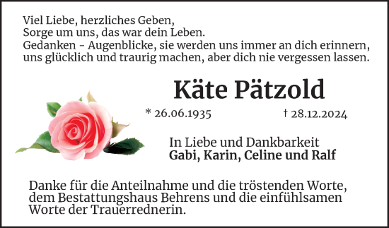 Traueranzeige von Käte Pätzold 