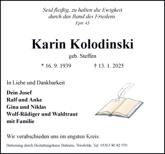 Traueranzeige von Karin Kolodinski 