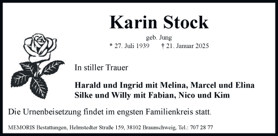 Traueranzeige von Karin Stock 