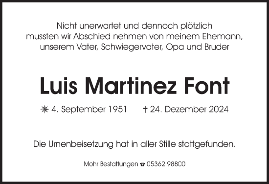 Traueranzeige von Luis Martinez Font 