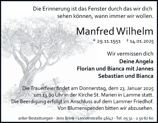 Traueranzeige von Manfred Wilhelm 