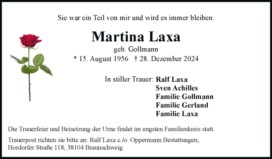 Traueranzeige von Martina Laxa 