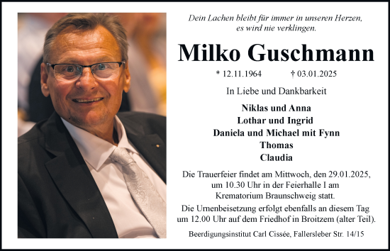 Traueranzeige von Milko Guschmann 