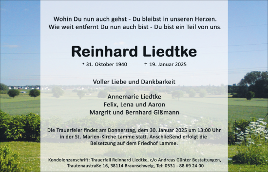 Traueranzeige von Reinhard Liedtke 