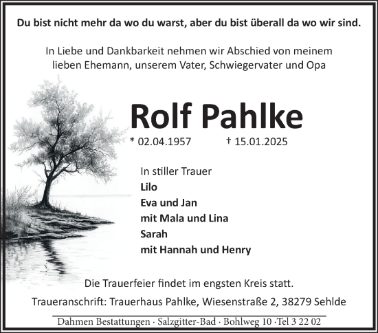 Traueranzeige von Rolf Pahlke von Salzgitter-Zeitung