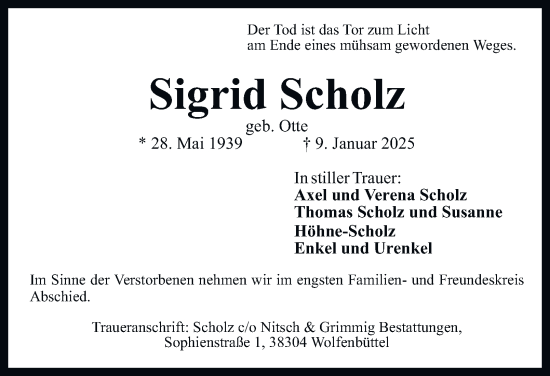 Traueranzeige von Sigrid Scholz 