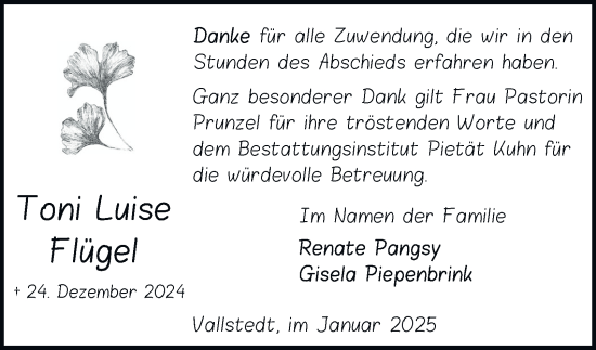 Traueranzeige von Toni Luise Flügel 