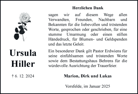 Traueranzeige von Ursula Hiller 